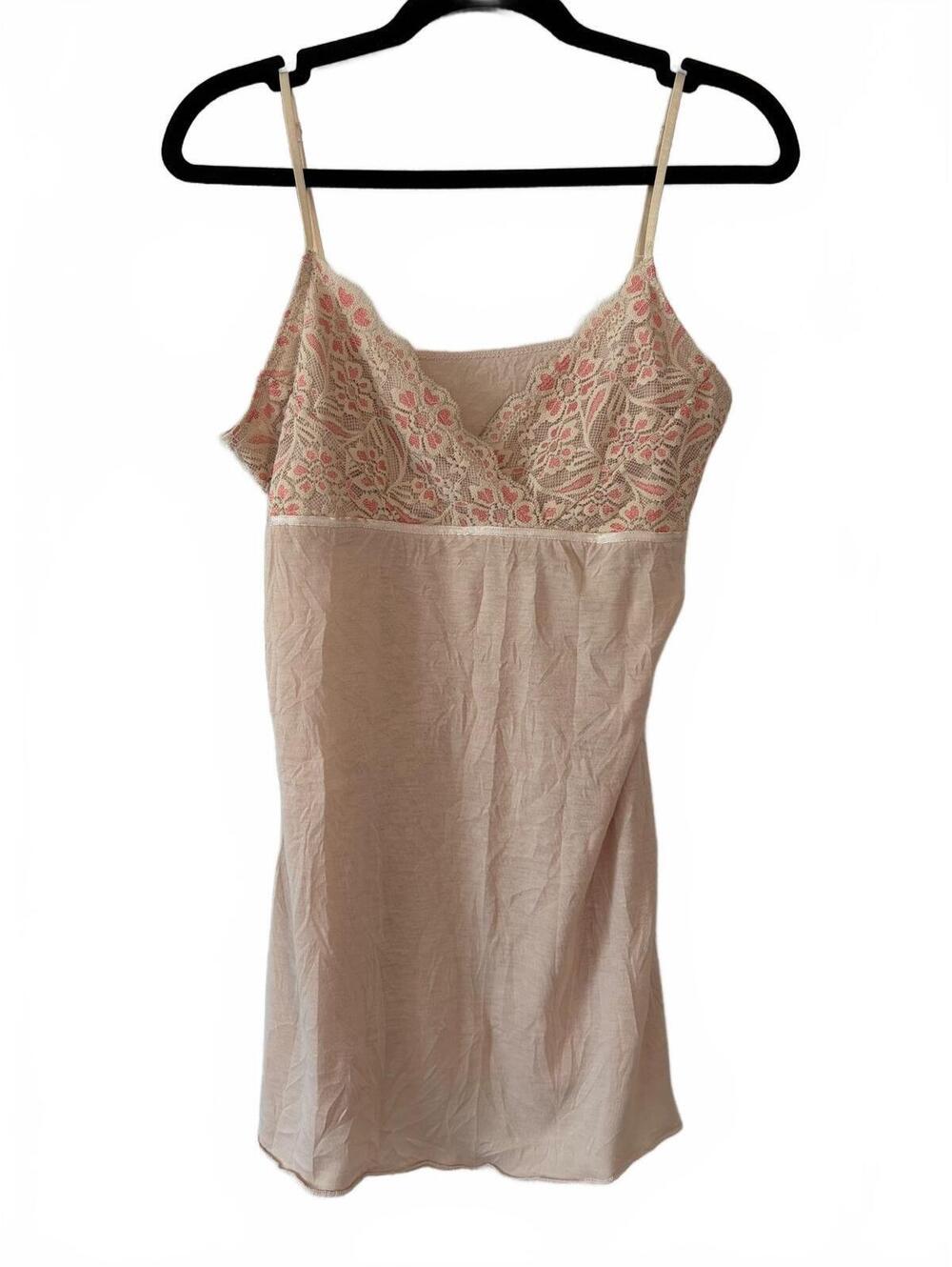 Beige Lace-Trimmed Women's Slip Dress/Top with Adjustable Straps